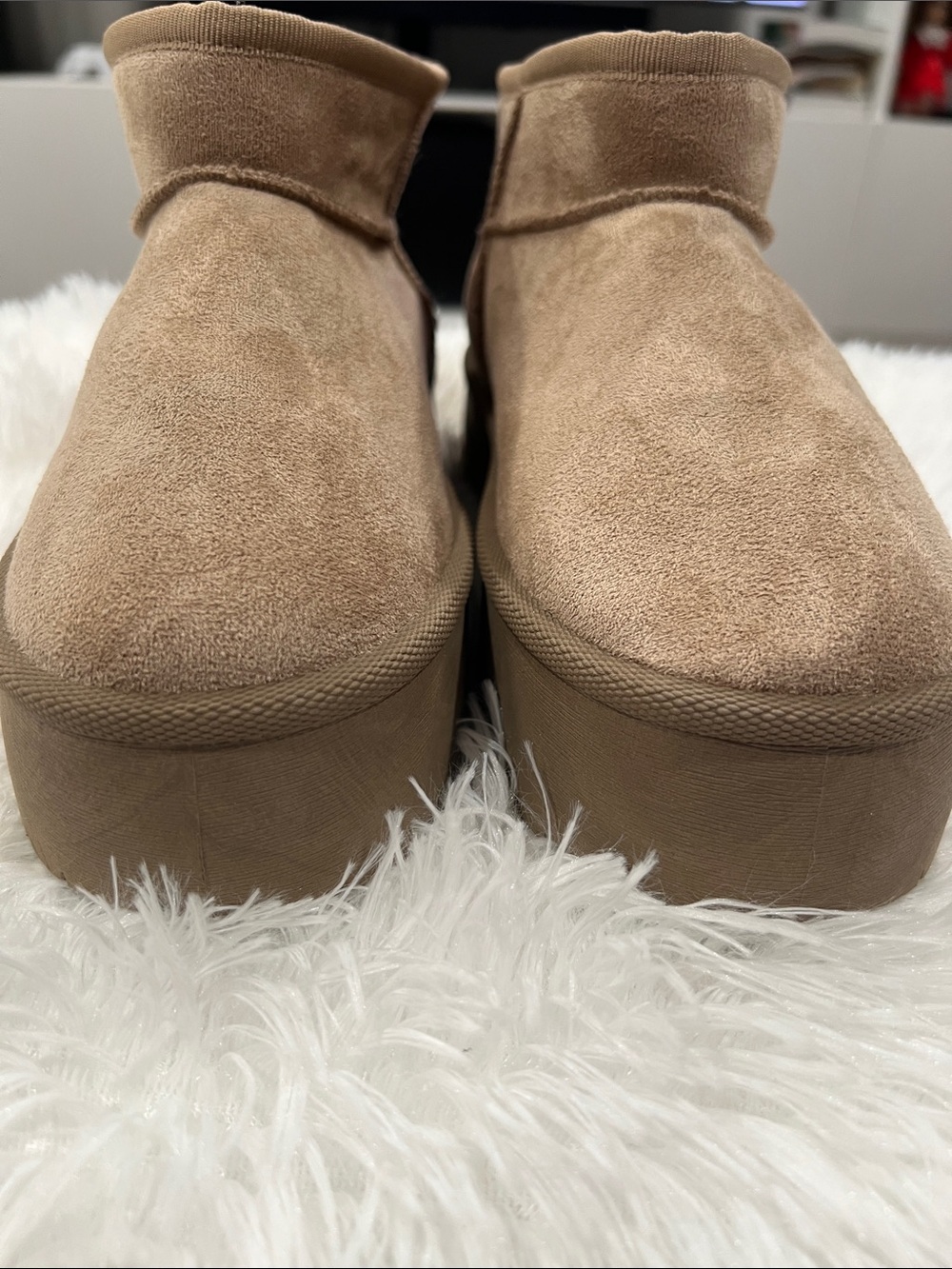 Women’s Tan Suede Platform Slip-On Boots